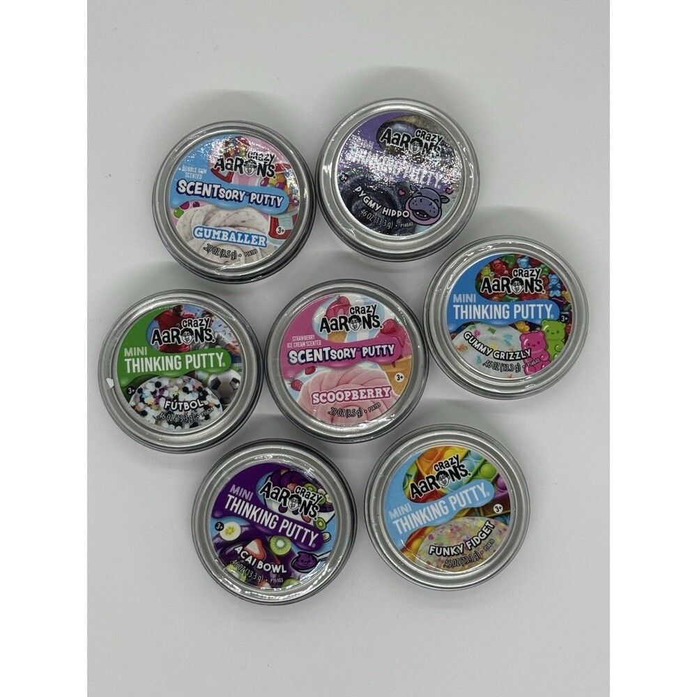 Lot Of 7 Mini Tins Aaron's Crazy Thinking Putty .46 oz